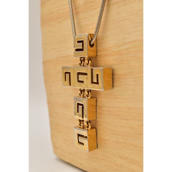 Givenchy Vintage Cross Necklace G Logo Chunky Gold Unisex Signed AS IS 80s Bin7A - Picture 10 of 12